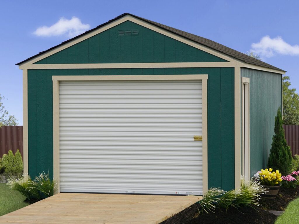 tecate_sheds - green rollup door garage