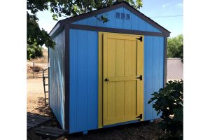 An 8 by 8 foot basic shed in Bora Blue color