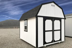 White 10x12 ft lofted barn shed with black trim