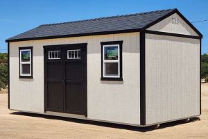 10x20 Ivory with Black Utility Shed