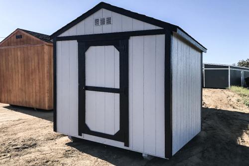 Light grey 8x8 ft basic shed with black trim