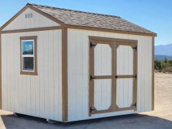 10x12 Utility Shed Ivory with Chestnut