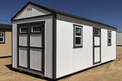 10x28 white utility shed with black trim