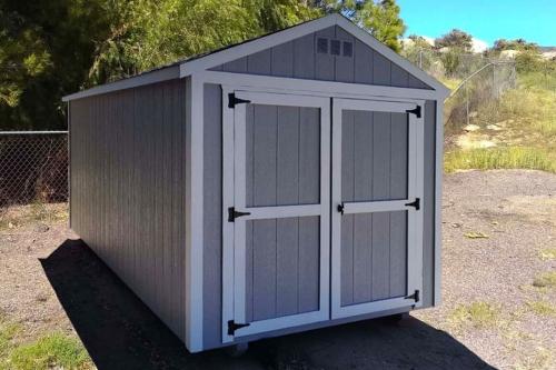 Grey-with-White-trim Utility shed